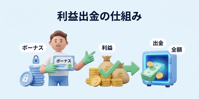 ボーナスを使った利益は出金できる仕組み