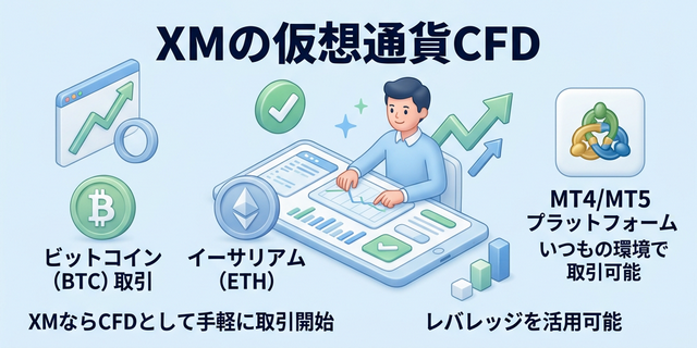 XMの仮想通貨CFDはBTCやETHをCFDとしてMT4で取引可能