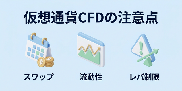 仮想通貨CFDの注意点スワップ、流動性リスク、レバレッジ制限など